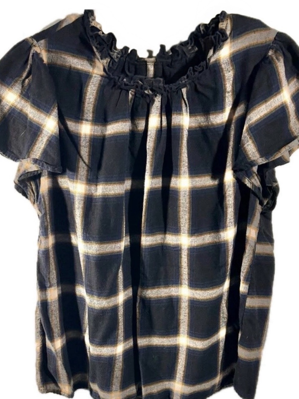 Women’s Time & Tru Plaid Cotton Flannel Short Sleeved Top